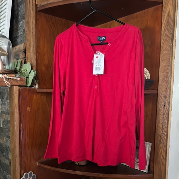 Chaps Red Long Sleeve Buttoned Blouse - Picture 1 of 1